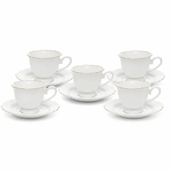 Conjunto com 6 Xícaras Café de Porcelana com Pires Filetada Ouro Maldivas