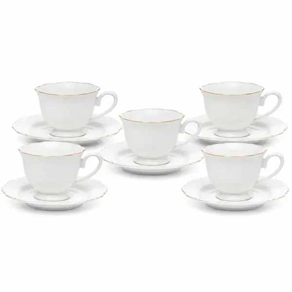 Conjunto com 6 Xícaras Chá de Porcelana com Pires Filetada Ouro Maldivas
