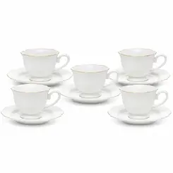 Conjunto com 6 Xícaras Chá de Porcelana com Pires Filetada Ouro Maldivas