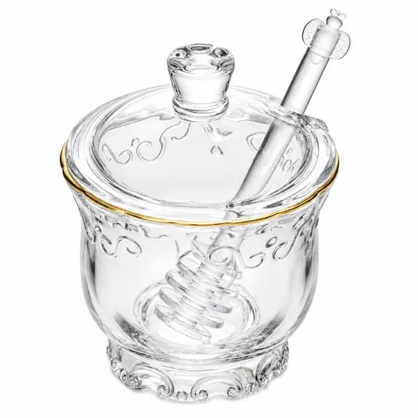Meleira de Cristal de Chumbo Filetado Dourado com Colher
