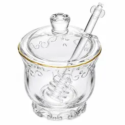 Meleira de Cristal de Chumbo Filetado Dourado com Colher