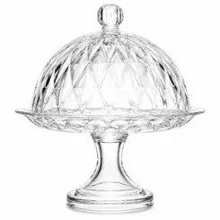 Boleira de Cristal de Chumbo com Pé e Tampa Diamond