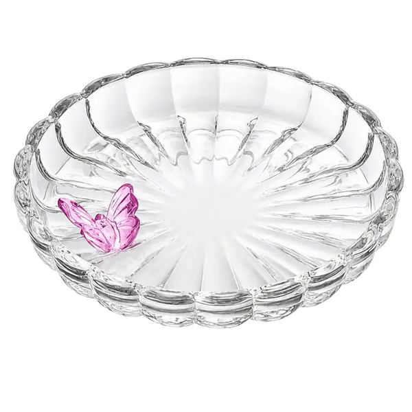 Prato de Cristal Decorativo Fairy Butterfly Rosa