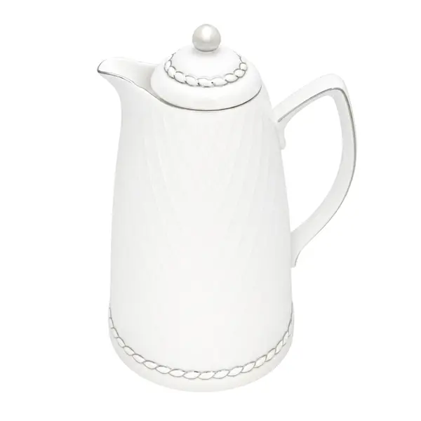 Garrafa Térmica de Porcelana Branca e Prata