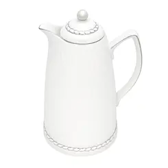 Garrafa Térmica de Porcelana Branca e Prata