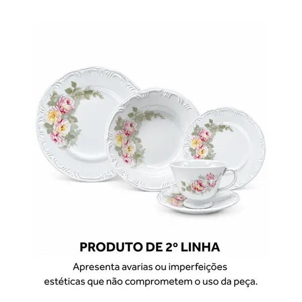 Aparelho Jantar e Chá 30 Peças Porcelana Schmidt - Dec. E005 Romântica Pomerode 2ª Linha