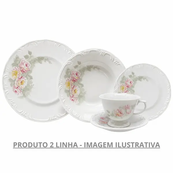 Aparelho Jantar e Chá 30 Peças Porcelana Schmidt - Dec. E005 Romântica Pomerode 2ª Linha