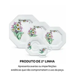 Aparelho Jantar e Chá 30 Peças Porcelana Schmidt - Dec. E650 Margarida 2ª Linha