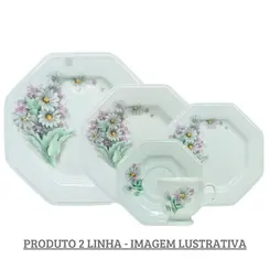 Aparelho Jantar e Chá 30 Peças Porcelana Schmidt - Dec. E650 Margarida 2ª Linha