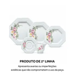 Aparelho Jantar e Chá 30 Peças Porcelana Schmidt - Dec. E005 Romântica Prisma 2ª Linha
