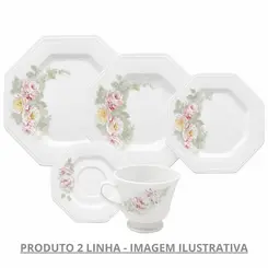 Aparelho Jantar e Chá 30 Peças Porcelana Schmidt - Dec. E005 Romântica Prisma 2ª Linha