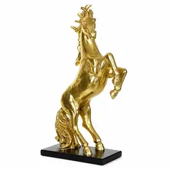 Cavalo de Poliresina Decorativo Dourado com Base
