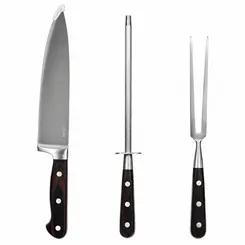Conjunto com 3 Peças Para Churrasco de Aço Inox e Cabo de Madeira Premium