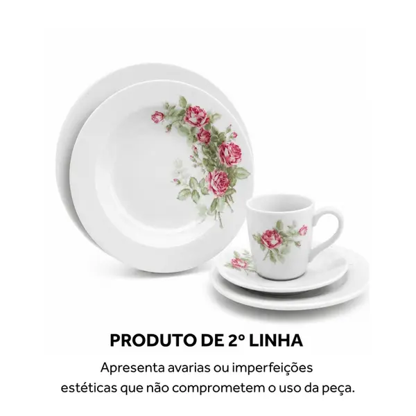 Aparelho Jantar e Chá 30 Peças Porcelana Schmidt - Dec. Roseira Real R017 2ª Linha