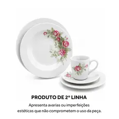 Aparelho Jantar e Chá 30 Peças Porcelana Schmidt - Dec. Roseira Real R017 2ª Linha