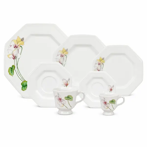 Aparelho Jantar Chá e Café 42 Peças Porcelana Schmidt - Dec. Encanto E373