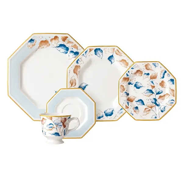 Aparelho Jantar e Chá 30 Peças Porcelana Schmidt - Dec. Jerico 2393