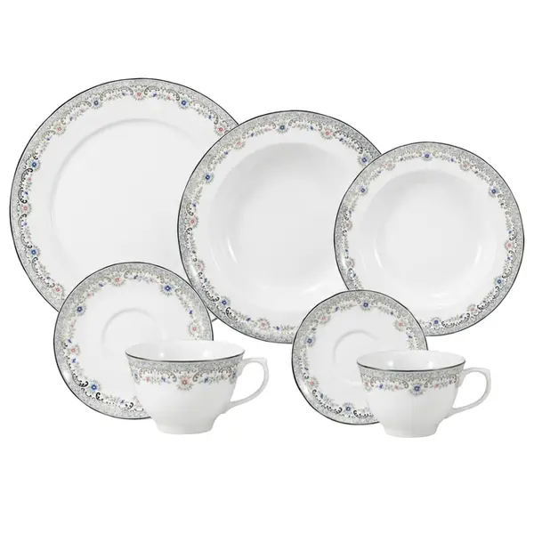 Aparelho Jantar Chá e Café 42 Peças Porcelana Schmidt - Dec. Saint Germain Izabel 2339