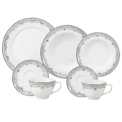 Aparelho Jantar Chá e Café 42 Peças Porcelana Schmidt - Dec. Saint Germain Izabel 2339
