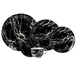 Aparelho Jantar e Chá 30 Peças Porcelana Schmidt - Dec. Ônix Negro 2394