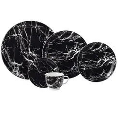 Aparelho Jantar e Chá 30 Peças Porcelana Schmidt - Dec. Ônix Negro 2394