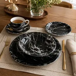 Aparelho Jantar e Chá 30 Peças Porcelana Schmidt - Dec. Ônix Negro 2394