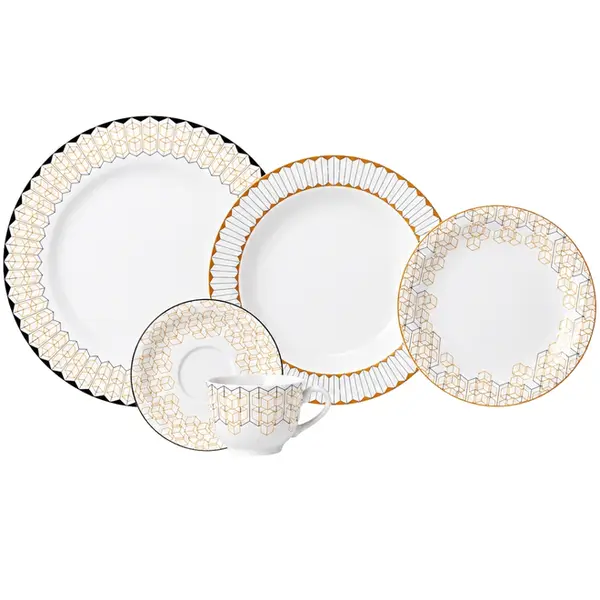 Aparelho Jantar e Chá 30 Peças Porcelana Schmidt - Dec. Araucária 2396