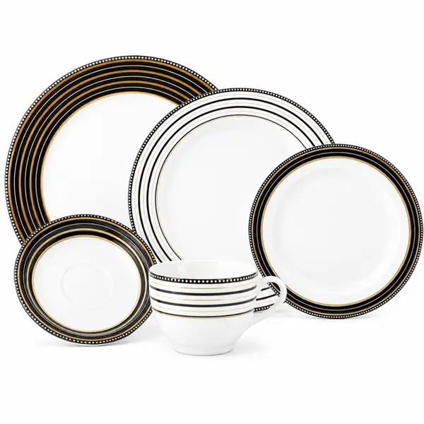Aparelho Jantar e Chá 30 Peças Porcelana Schmidt - Dec. Paula Black E476