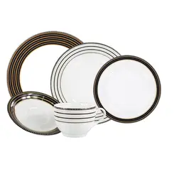 Aparelho Jantar e Chá 30 Peças Porcelana Schmidt - Dec. Paula Black E476
