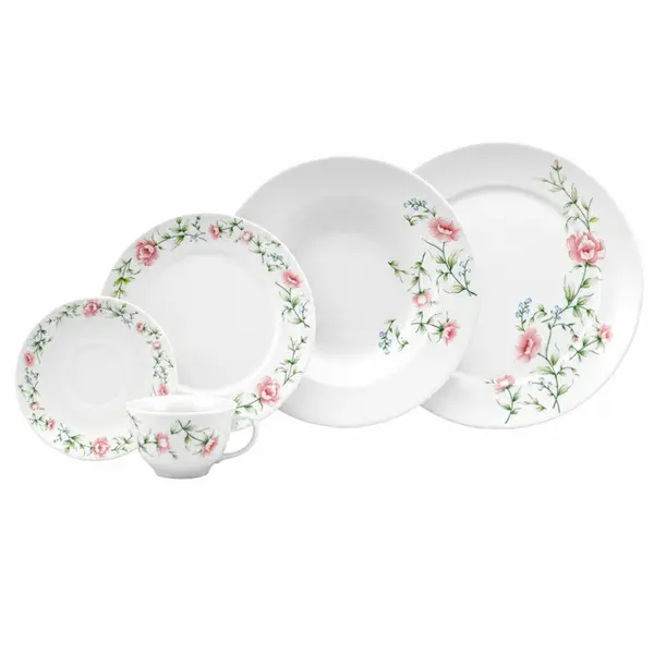 Aparelho Jantar e Chá 30 Peças Porcelana Schmidt - Dec. Tereza 2347