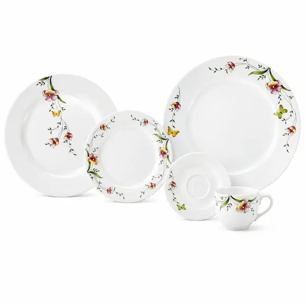 Aparelho Jantar e Chá 30 Peças Porcelana Schmidt - Dec. Carmem 2344
