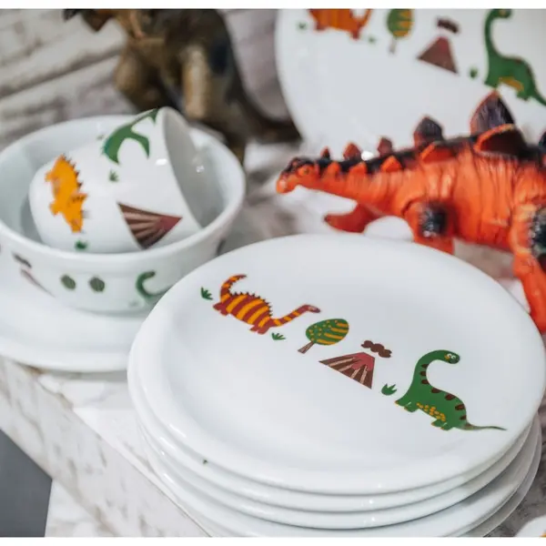 Prato Sobremesa Porcelana Schmidt - Dec. Dinossauros Infantil