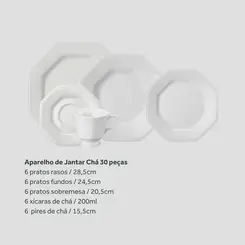 Aparelho Jantar e Chá 30 Peças Porcelana Schmidt - Mod. Prisma 077