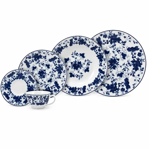 Aparelho Jantar e Chá 30 Peças Porcelana Schmidt - Dec. Folhagem 2354