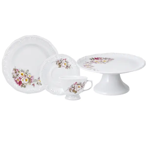 Aparelho Bolo 19 Peças Porcelana Schmidt - Dec. Eterna E351
