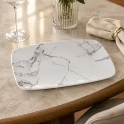 Bandeja Retangular 23cm Porcelana Schmidt - Dec. Mármore Cinza 2343