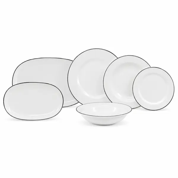 Aparelho de Jantar 40 Peças Porcelana Schmidt - Dec. Filetado Prata Itamaraty 0012